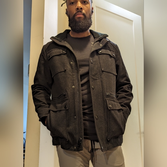 Express 4-Pocket Wool Military Coat (Medium, Charcoal) - Picture 5 of 10